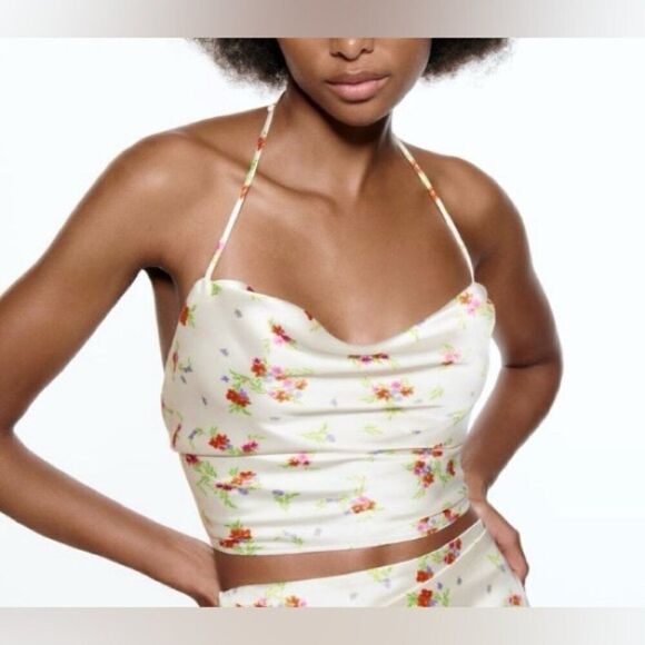 Zara Satin Floral Crop Top - Picture 1 of 8